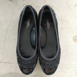 Vaneli Black Flats Patten Leather and Suede